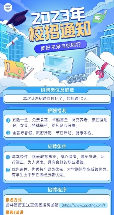 企业商务校园招聘通知线描插画长图海报