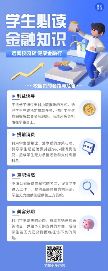 金融贷款知识科普防诈骗宣传创意3D长图海报