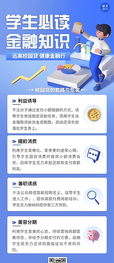 金融贷款知识科普防诈骗宣传创意3D长图海报