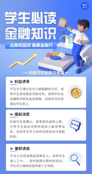 金融贷款知识科普防诈骗宣传创意3D长图海报
