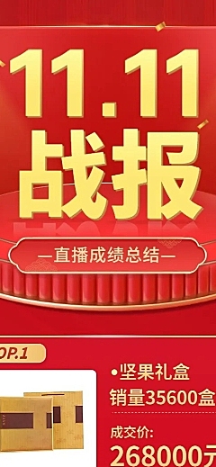 食品电商双十一直播战报长图海报
