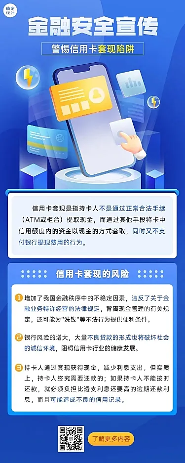 金融银行信用卡套现风险知识科普安全教育长图海报