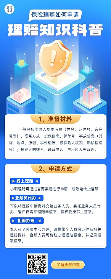 金融保险理赔知识科普理念推广2.5D长图海报