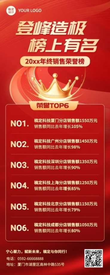企业年终销售荣誉榜业绩排行榜长图海报预览效果