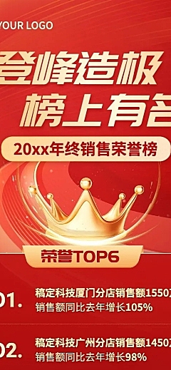企业年终销售荣誉榜业绩排行榜长图海报