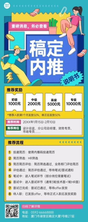 企业内部推荐招聘通知内推规则介绍长图海报预览效果