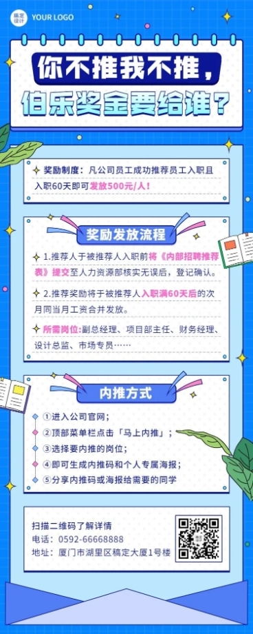 企业内部推荐招聘通知内推规则介绍长图海报预览效果