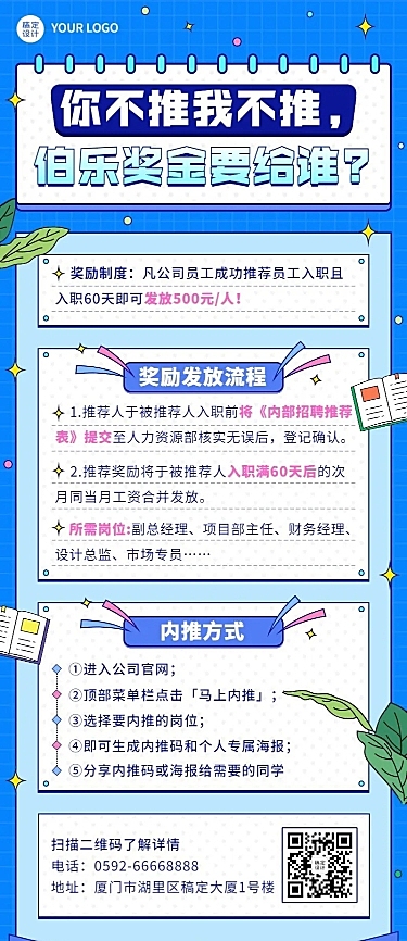 企业内部推荐招聘通知内推规则介绍长图海报