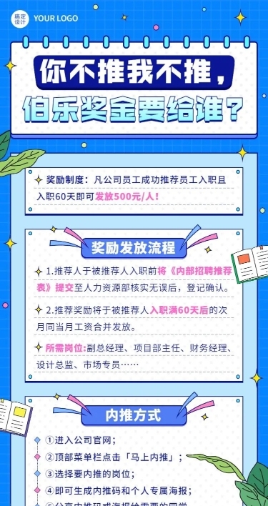 企业内部推荐招聘通知内推规则介绍长图海报