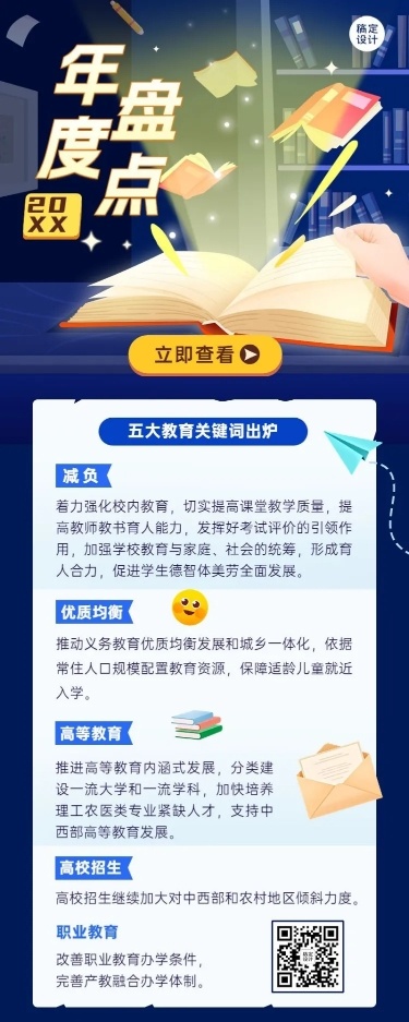 教育行业年终总结年度关键词卡通插画长图海报