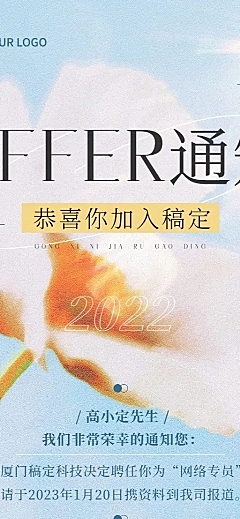 企业唯美感录用通知长图海报