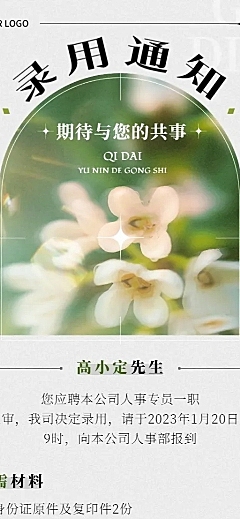 企业唯美感录用通知长图海报