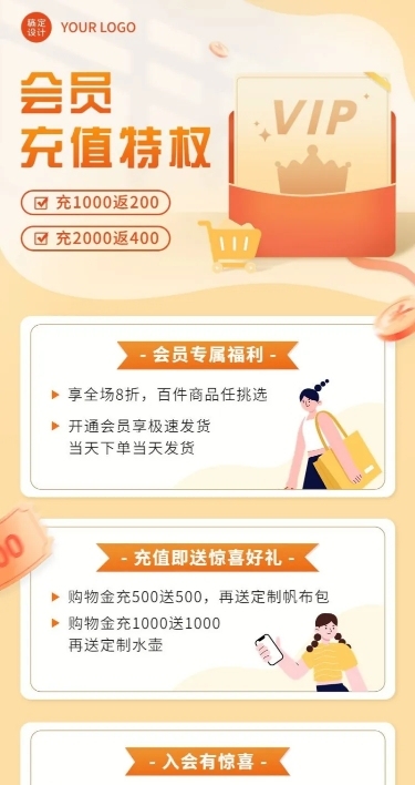 电商通用会员充值长图海报