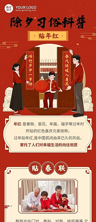 春节除夕节日习俗科普插画文章长图
