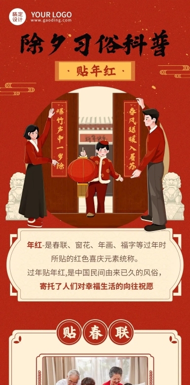 春节除夕节日习俗科普插画文章长图