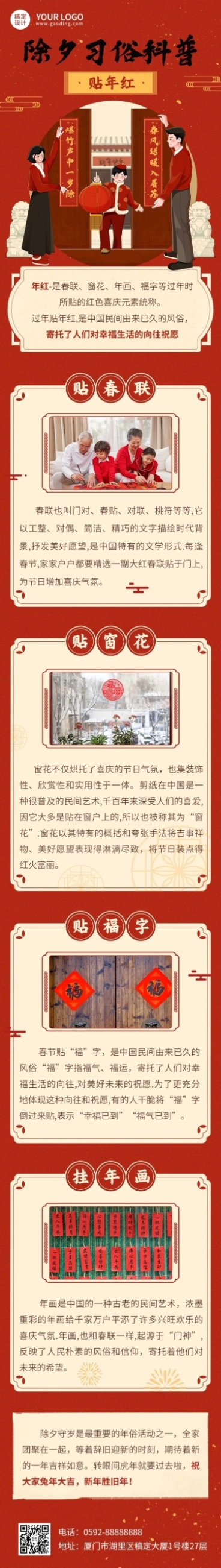 春节除夕节日习俗科普插画文章长图预览效果