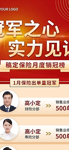 金融保险月度出单销售业绩表彰喜报长图海报