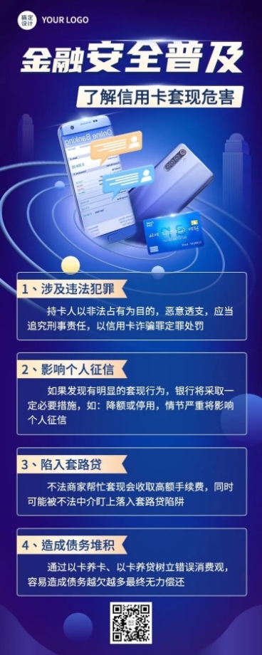 金融银行信用卡套现陷阱安全知识科普宣传长图海报预览效果