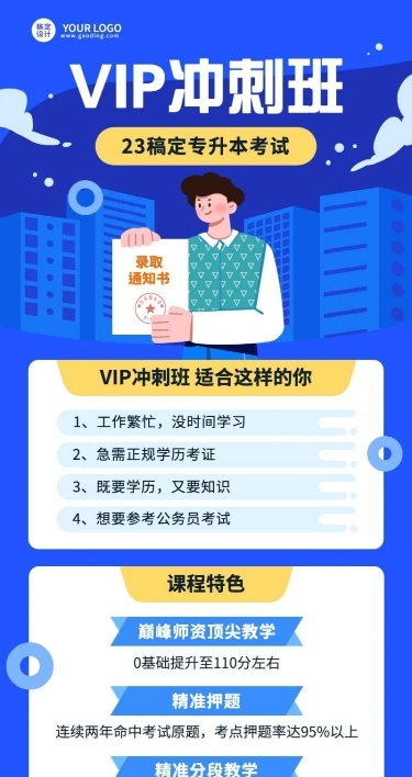 学历提升专升本课程营销招生长图海报