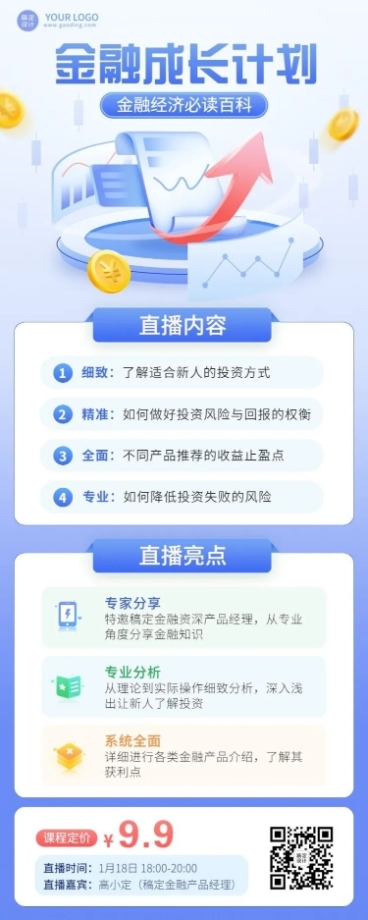 知识付费金融类课程直播预告长图海报预览效果
