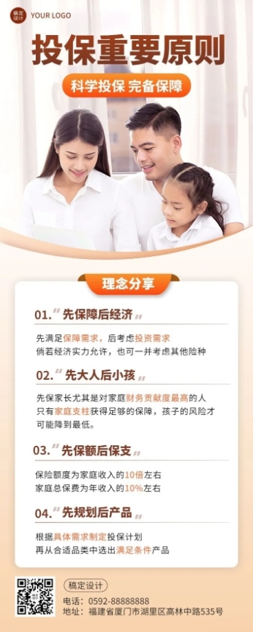 金融保险投保理念推广知识科普实景长图海报预览效果