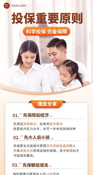 金融保险投保理念推广知识科普实景长图海报