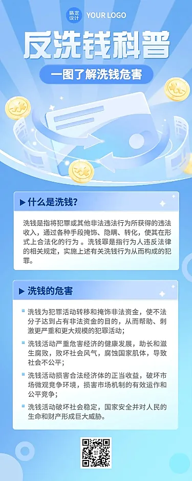 金融反洗钱安全知识科普轻拟物风长图海报