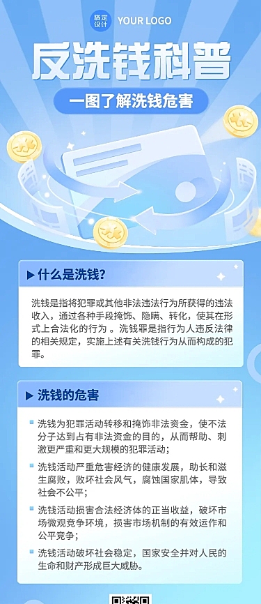 金融反洗钱安全知识科普轻拟物风长图海报