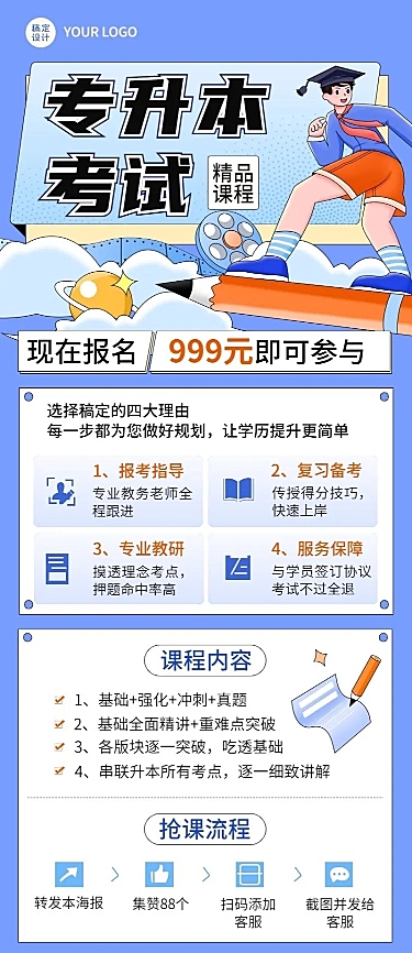 学历提升专升本课程营销招生长图海报