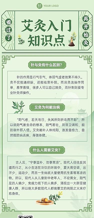 养生保健艾灸知识科普清新风长图海报