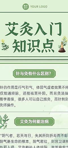 养生保健艾灸知识科普清新风长图海报