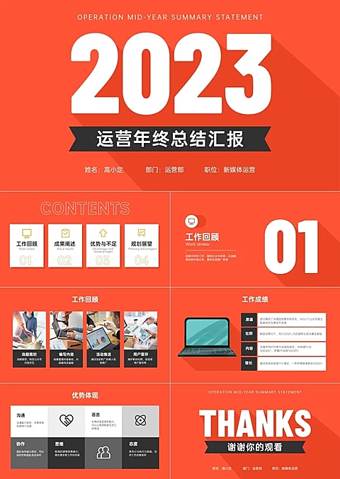简约商务橙红色运营年终工作总结汇报PPT