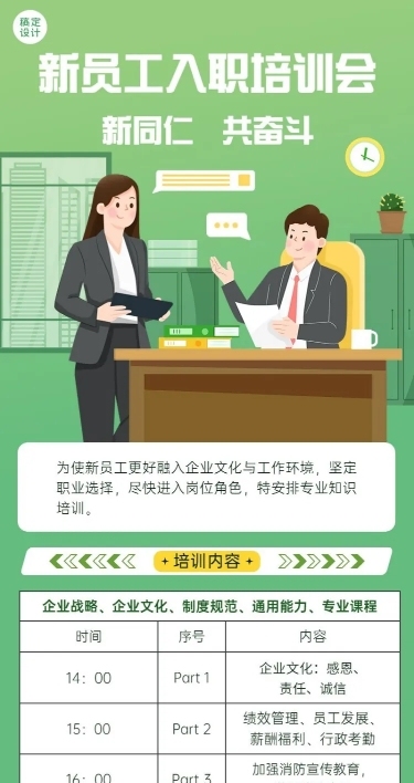 企业商务新人入职培训通知长图海报