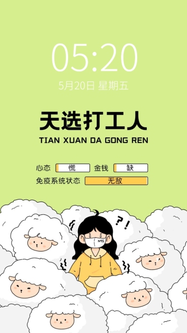 疫情防控趣味天选打工人手机壁纸预览效果