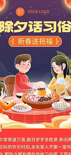 春节除夕节日习俗科普长图海报