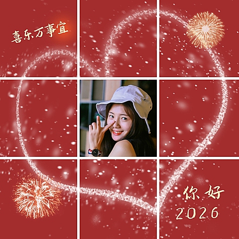 新年春节趣味晒照九宫格模板