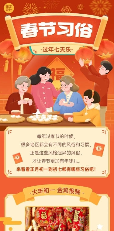 春节正月节日习俗科普文章长图