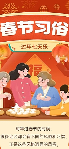 春节正月节日习俗科普文章长图