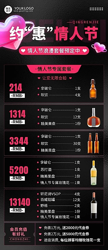 情人节餐饮酒吧营销活动长图海报