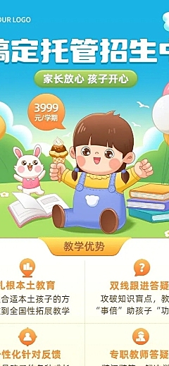 早幼教托管机构招生儿童绘本风长图海报