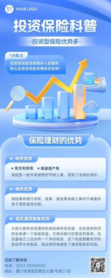 金融保险理念推广知识科普2.5D长图海报预览效果