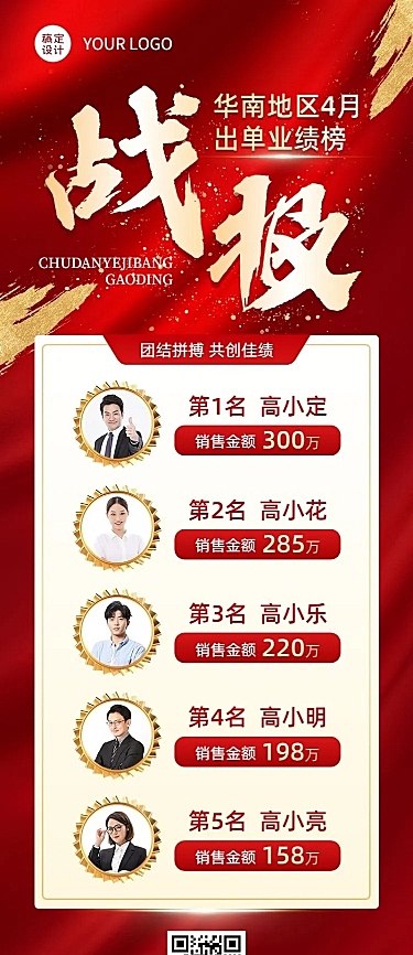 金融保险销售业绩战报排行榜长图海报