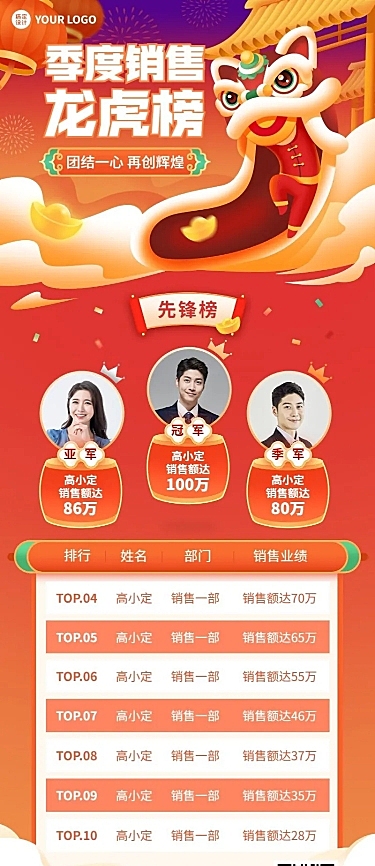金融保险销售业绩表彰喜报排行榜插画喜庆长图海报