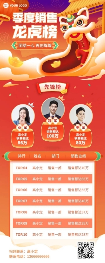 金融保险销售业绩表彰喜报排行榜插画喜庆长图海报预览效果