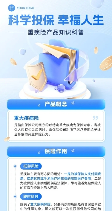 金融保险重疾险理念推广知识科普3D长图海报