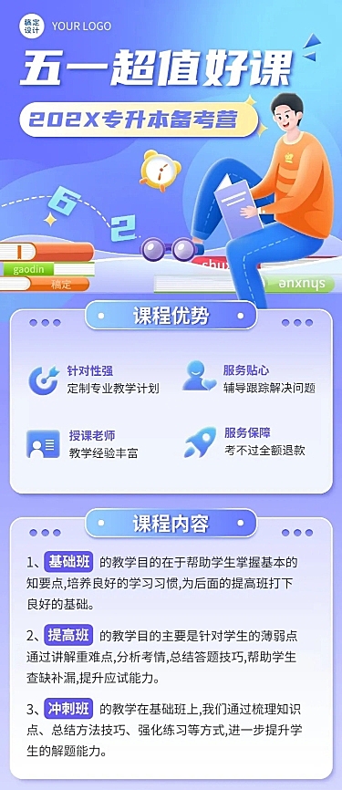 五一劳动节学历提升专升本招生促销长图海报