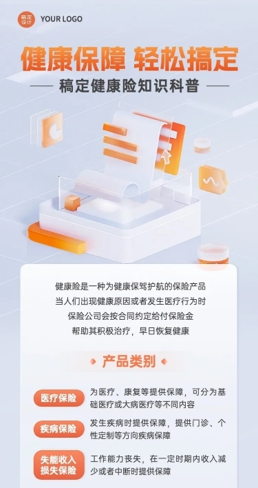金融保险健康险知识科普理念推广3D长图海报