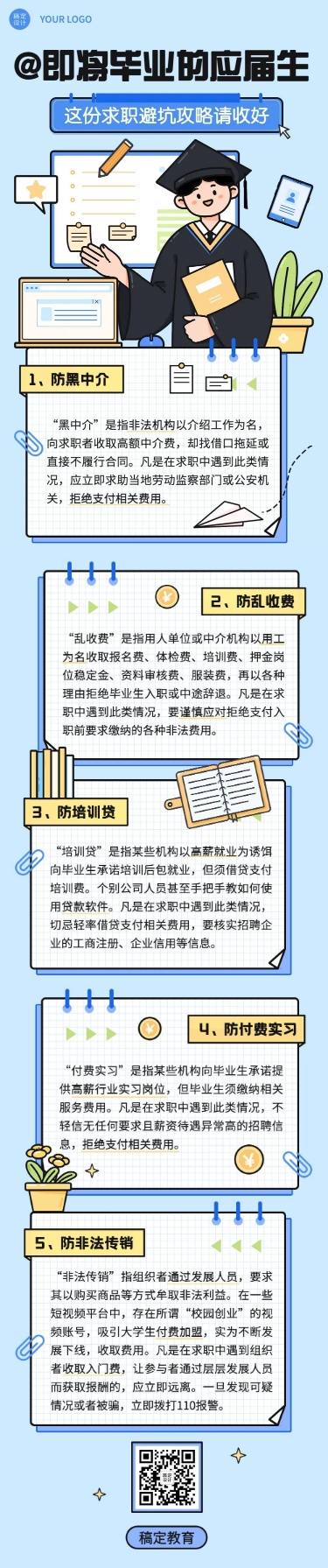 点击进入编辑 毕业季应届生求职避坑攻略插画文章长图预览效果