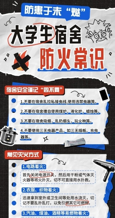 校园防火知识科普撕纸风综艺风长图海报