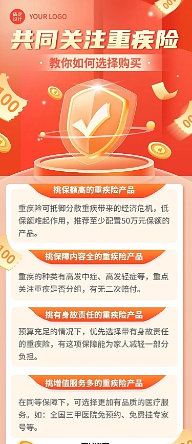 金融保险知识科普插画长图海报套装